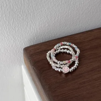 Новое модное кольцо с открытым пальцем серебряного цвета, Розовая улыбка, Счастливое наращиваемое панк-украшение для женщин, подарок для девочек, Прямая поставка Оптом