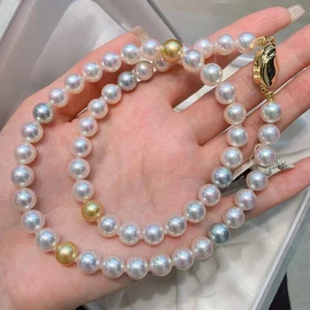 Ожерелье для женщин Натуральное Круглое 10-11 мм цвета морской волны, модные Ювелирные украшения на Годовщину, подарки, застежка из стерлингового серебра 925 пробы