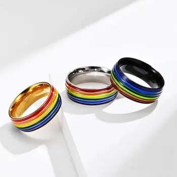 Многоцветное Радужное кольцо для женщин и мужчин, Эмалированное кольцо на палец из нержавеющей стали, Модные Повседневные Свадебные Обручальные кольца, Ювелирные изделия и подарки