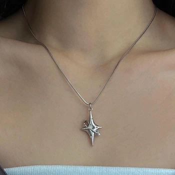 Корейское ожерелье с подвеской в виде звезды и креста Sweet Planet для женщин, Крутые Змеиные цепочки, ювелирные изделия из ожерелья с имитацией жемчуга со стразами