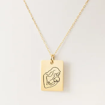 Женское ожерелье из нержавеющей стали Золотого цвета с квадратным рисунком матери и ребенка, ожерелья с подвесками, модные украшения, подарки на День матери