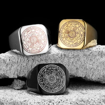 Мужские кольца Solomon Kabbalah Seal, женские украшения из нержавеющей стали, винтажные крутые вещи в стиле панк-рок, модные аксессуары, подарки Оптом