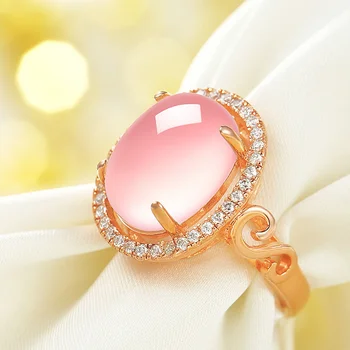 Кольцо с камнем гибискуса, покрытое розовым золотом, женский порошок в форме яйца, кристалл темперамента, национальный Антикварный орнамент для рук, регулируемое кольцо