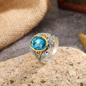 Новое кольцо с резным синим камнем для мужчин, модный тренд, кольцо на палец с цирконием для мужчин, Женские аксессуары для вечеринок, украшения Оптом