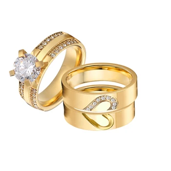 Уникальные обручальные кольца с кубическим цирконием в виде влюбленных сердечек, свадебные наборы для мужчин и женщин, девушки, дамы, ювелирные изделия из 24-каратного золота