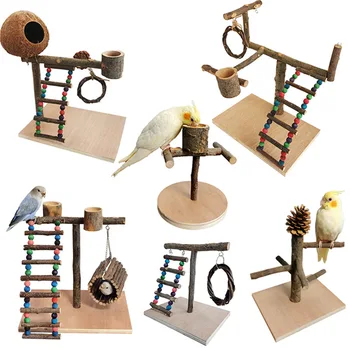 Подставка для попугая из цельного дерева, подставка для дрессировки птиц, игрушка для попугая, Деревянная лестница на шесте, игра для маленьких домашних животных, интерактивный рабочий стол в парке развлечений
