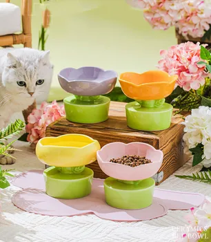 Симпатичная миска для домашних животных, Креативная миска в форме цветка, Миска для кошачьего корма, Керамическая Миска для воды, Аксессуары для домашних животных