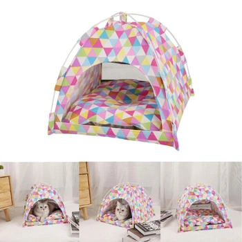 Кошачья палатка-кровать для комнатных кошек и маленьких собак Охлаждающая кровать Домик Вигвам Палатка-кровать Реквизит для фотосъемки Подарок для летнего вигвама