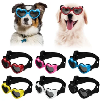1 шт. Солнцезащитные очки для маленьких собак в форме сердца, водонепроницаемые солнцезащитные очки для собак и кошек с защитой от ультрафиолета, с регулируемым ремешком, очки для домашних животных