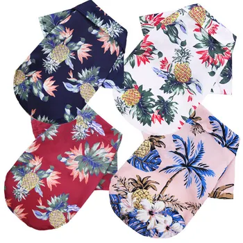Летняя одежда для собак, рубашка для собак и кошек с цветочным принтом кокосовой пальмы и ананаса, короткий рукав, модная пляжная одежда в гавайском стиле для домашних животных