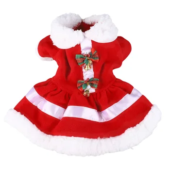 Рождественское платье для щенка, удобное в носке Праздничное платье для собаки, привлекательный кукольный воротник с утолщением из полиэстера, милый колокольчик для косплея