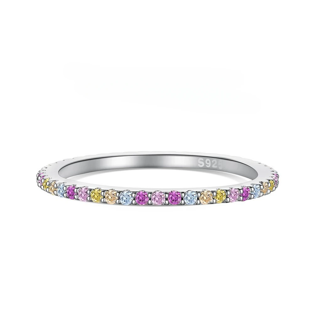 TKJ Разноцветные кольца из стерлингового серебра 925 пробы CZ 2 мм, наращиваемые кольца для женщин, модные обручальные кольца, бесплатная доставка 0