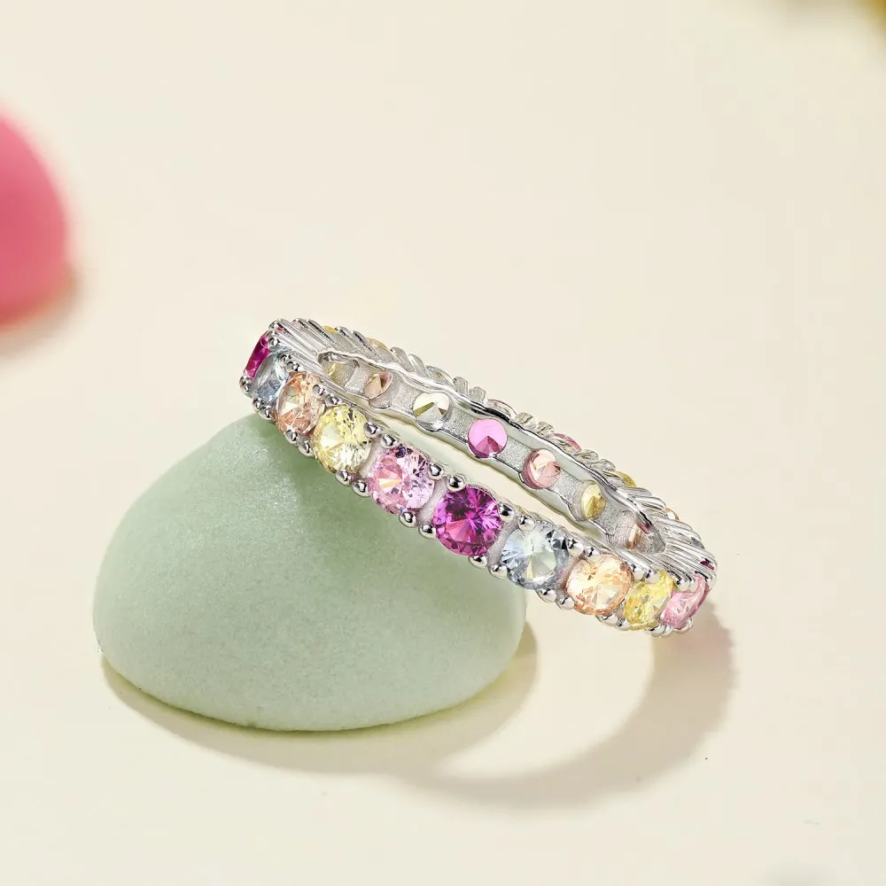 TKJ Разноцветные кольца из стерлингового серебра 925 пробы CZ 2 мм, наращиваемые кольца для женщин, модные обручальные кольца, бесплатная доставка 1