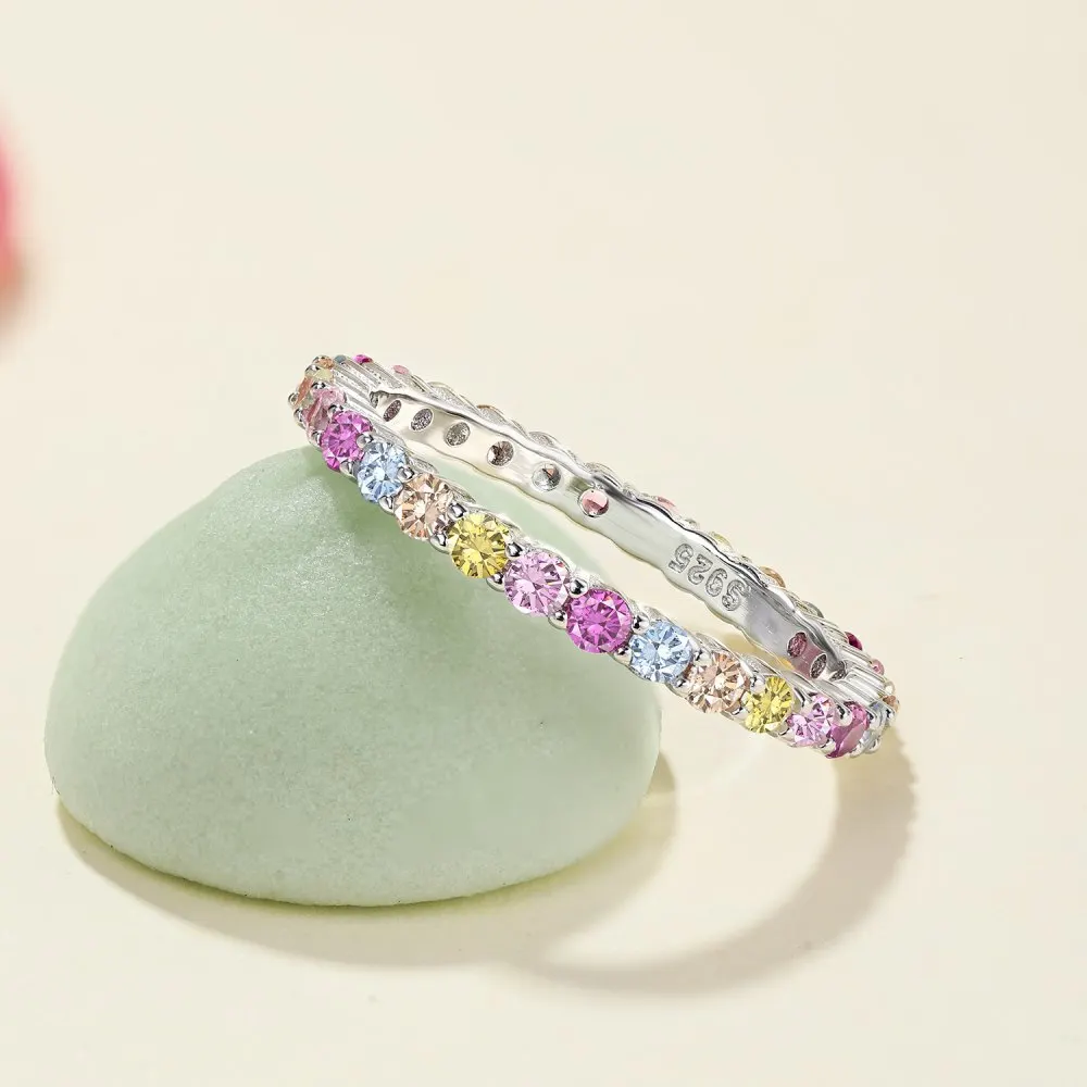 TKJ Разноцветные кольца из стерлингового серебра 925 пробы CZ 2 мм, наращиваемые кольца для женщин, модные обручальные кольца, бесплатная доставка 2