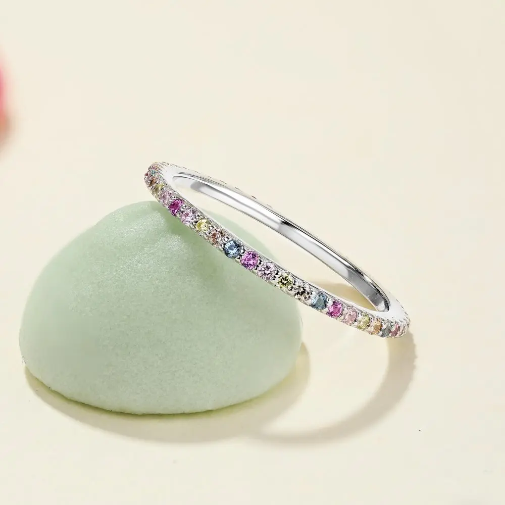 TKJ Разноцветные кольца из стерлингового серебра 925 пробы CZ 2 мм, наращиваемые кольца для женщин, модные обручальные кольца, бесплатная доставка 3