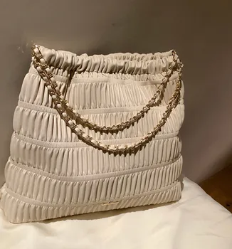 Вместительная сумка-тоут с плиссированным дизайном, женская сумка через плечо, высококачественная серебряная сумка через плечо