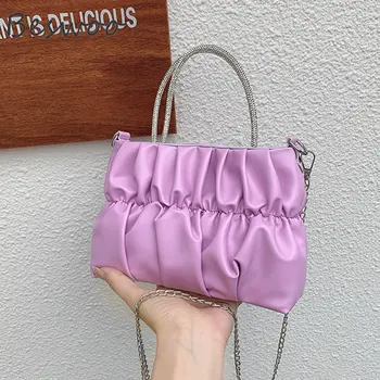 Новый тренд Женские сумки Сплошной цвет Облако Роскошная дизайнерская сумка в складку Мягкая кожаная сумка для девочек Сумка через плечо на цепочке