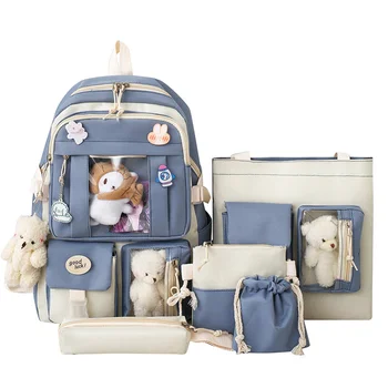 Набор из 5 предметов, рюкзаки для студентов, школьная сумка для девочек, многофункциональная сумка, карандаш для девочек большой емкости