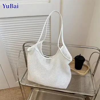 2023 Новая сумка ручной работы, женская Корейская модная дизайнерская сетчатая сумка Большой емкости, летняя пляжная сумка из полого тканого полотна