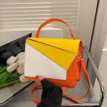 Геометрическая сумка, дизайн сращивания, контрастный цвет, трендовая мода, сумка через плечо для пожилых людей, французская сумка через плечо