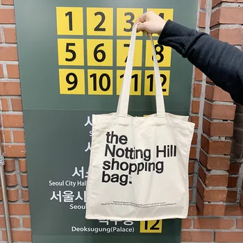 Женская холщовая сумка для покупок, сумка для книг Notting Hill, женская сумка из хлопчатобумажной ткани, эко-сумка-тоут, многоразовые продуктовые сумки для покупок