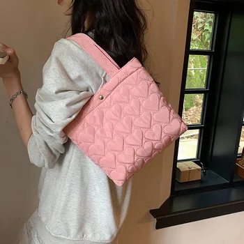 Женская сумка Heart Love, повседневная дизайнерская стеганая женская маленькая сумка для покупок, сумки, простая однотонная сумка-тоут для женщин.