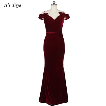 Распродажа Вечернее платье из бордового велюра с открытыми плечами Robe De Soiree Mermaid Trumpet Размер 4 Женское вечернее платье для вечеринки E743