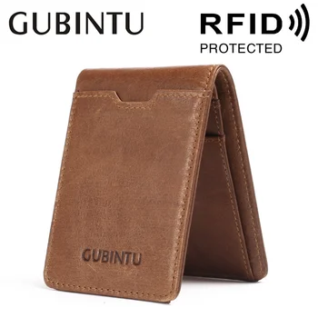 Тонкий кожаный держатель для удостоверения личности/кредитной карты, бумажник с двойным передним карманом и RFID-блокировкой, визитница из натуральной кожи