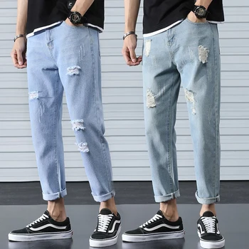 Летние брюки Мужские Рваные джинсы Мужские Свободные прямые широкие брюки Niners Trend От Niners Трендовые мужские брюки