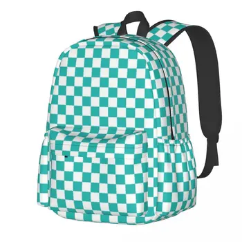 Рюкзак Aqua Checkerboard, Зеленые Белые квадраты, подростковые дорожные рюкзаки из полиэстера, Дышащие школьные сумки, рюкзак