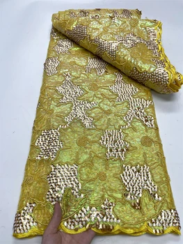 2023 Африканская кружевная ткань Сетка Вышивка пайетками Красные Вечерние платья Для женщин Тюль Ткань Нигерийского дизайна Пошив ткани 5 ярдов