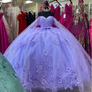 ANGELSBRIDEP Лавандовое бальное платье, пышные платья для 15-летней вечеринки, 3D Цветочные платья принцессы Золушки 16 с запахом