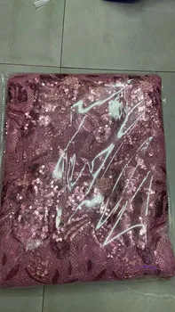 2023 розовая высококачественная африканская французская кружевная ткань с 3D блестками, сшитое из новейшей европейской пряжи платье из нигерийской ткани