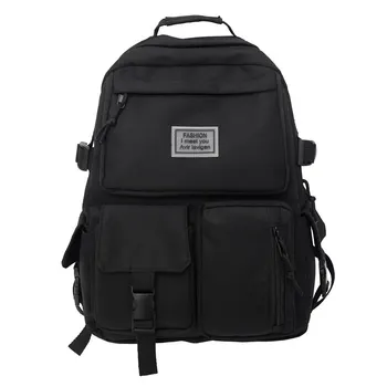 Универсальный мужской и женский нейлоновый рюкзак для ноутбука с несколькими карманами, большой емкости, однотонный школьный ранец со вставной пряжкой