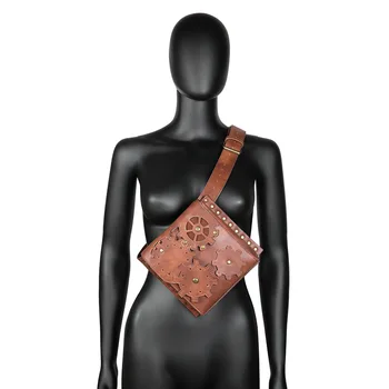 Модное Ретро Коричневое снаряжение, диагональная поясная сумка на одно плечо для женщин, мини-сумка для телефона из искусственной кожи в стиле стимпанк