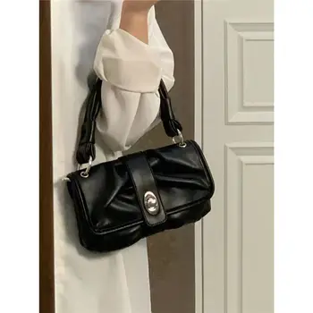 JIAERDI Складывает черную сумку через плечо, женские винтажные сумки из искусственной кожи, Мягкие шикарные повседневные сумки, женские ретро Элегантные Bolso Mujer