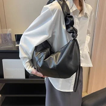 Ретро Однотонные сумки-хобо для женщин, весенний тренд 2023, дизайнерская мода, простая кожаная сумка через плечо, женские сумки