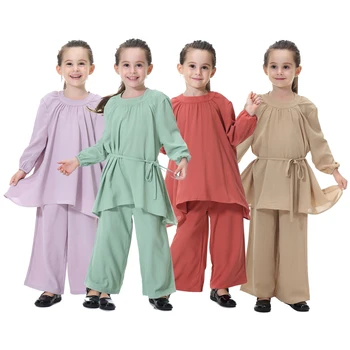 2023 Детский Костюм Gril Abaya, Однотонный комплект Eid Abaya из 2 предметов, Химар И Универсальное платье, Женский костюм Abaya