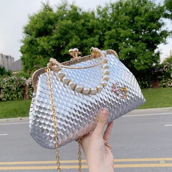 Женская сумка с жемчужным бисером, украшенные драгоценными камнями сумки для женщин 2023, модные сумки через плечо с металлической текстурой для женщин, клатч для выпускного вечера для девочек