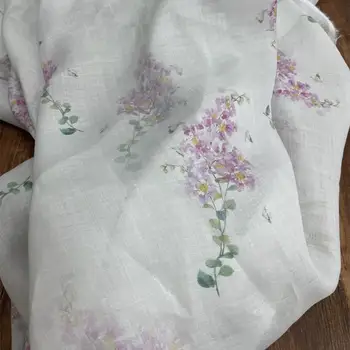 Высококачественная ткань ramie, фиолетовые цветы, лоскутная одежда cheongsam, ткань для платья