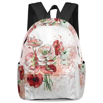 Женские и мужские рюкзаки в акварельном стиле с цветком Мака, Водонепроницаемый школьный рюкзак для студентов, сумки для ноутбуков для мальчиков и девочек, Mochilas