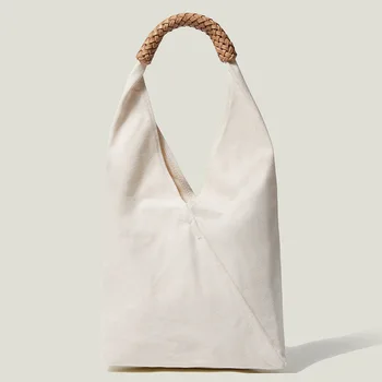 Брендовая Дизайнерская Холщовая Седельная сумка, простой стиль, Однотонная сумка на одно плечо, ручная Тканая Модная сумка-тоут