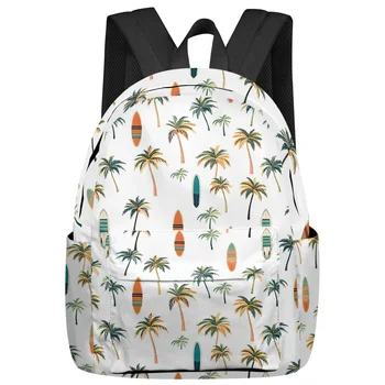 Пальмы, доски для серфинга, листья, женские и мужские рюкзаки, Водонепроницаемый школьный рюкзак для студентов, сумки для ноутбуков Mochilas для девочек
