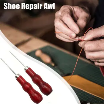 Профессиональное шило для шитья с прочной деревянной ручкой Ручной работы, простые иглы для ремонта обуви, Инструмент для пробивки отверстий в коже, Инструмент для изготовления дыроколов