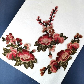 Винно-красная вышитая аппликация, платье-чонсам из трех частей, цветы растений, украшение для платья в стиле шинуазри, цветок, растворимый в воде