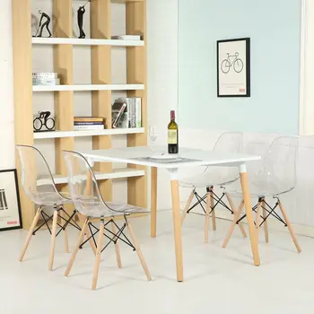 Набор из 4 прозрачных обеденных стульев Современные пластиковые стулья Хрустальные стулья с деревянными ножками для кухни гостиной столовой