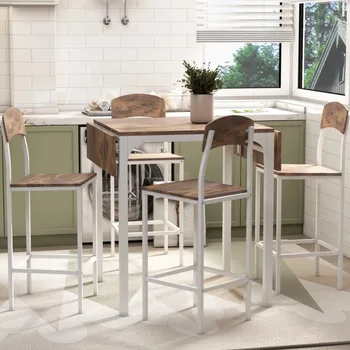 Набор обеденных столов и стульев для Фермерской кухни EUROCO из 5 предметов, Высота Столешницы 36,6 дюйма, обеденный Стол с откидными створками с 2 Сторонами