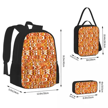 Ретро Оранжевые рюкзаки 70-х для мальчиков и девочек, сумка для книг, детские школьные сумки, мультяшный детский рюкзак, сумка для ланча, сумка для ручек, набор из трех предметов