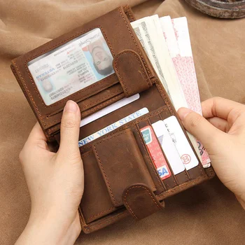 Newsbirds Винтажный кожаный Короткий кошелек для мужчин, мужской кошелек с двойным карманом для монет на застежке-Бутоне