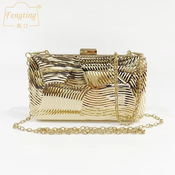2023 Новая мини-золотая металлическая коробка, вечерняя сумочка, клатчи, женские вечерние клатчи, сумка-мессенджер на цепочке, свадебная сумочка B426